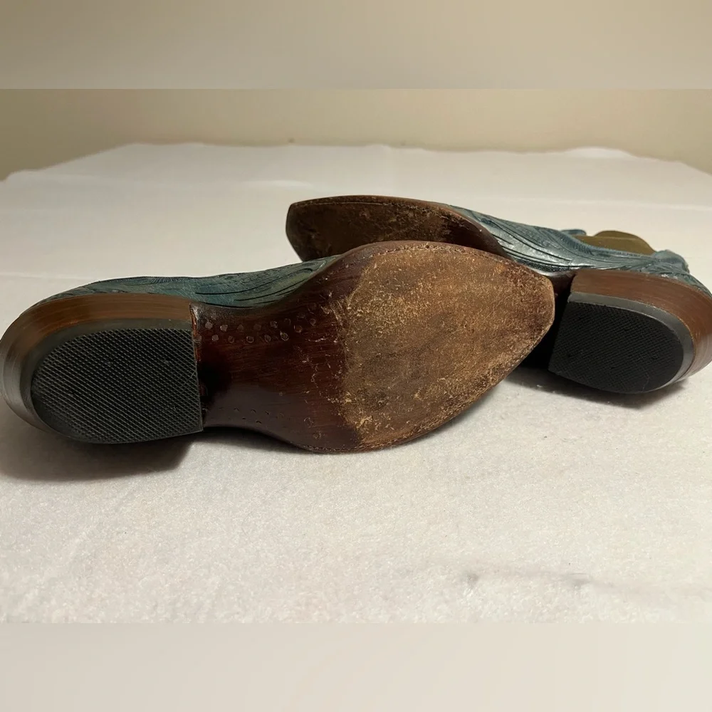 Old Gringo Boot Star Men’s 7D 9-150 Wyoming Blue Jeans TOOLED Leather Boots - Picture 11 of 13